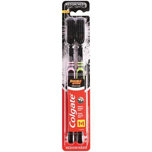 Colgate Charcoal Double Action Toothbrushes Medium, 2 Pack
